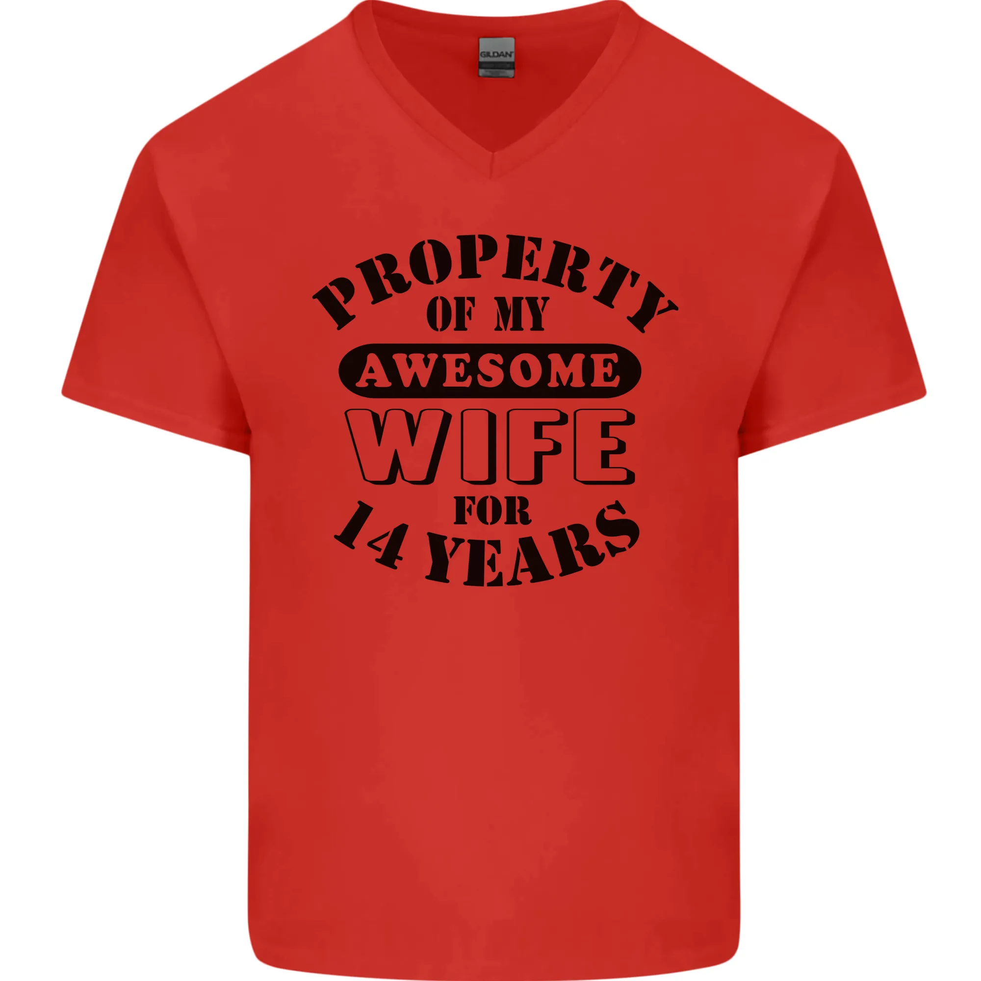 14th Wedding Anniversary 14 Year Funny Wife Mens V-Neck Cotton T-Shirt