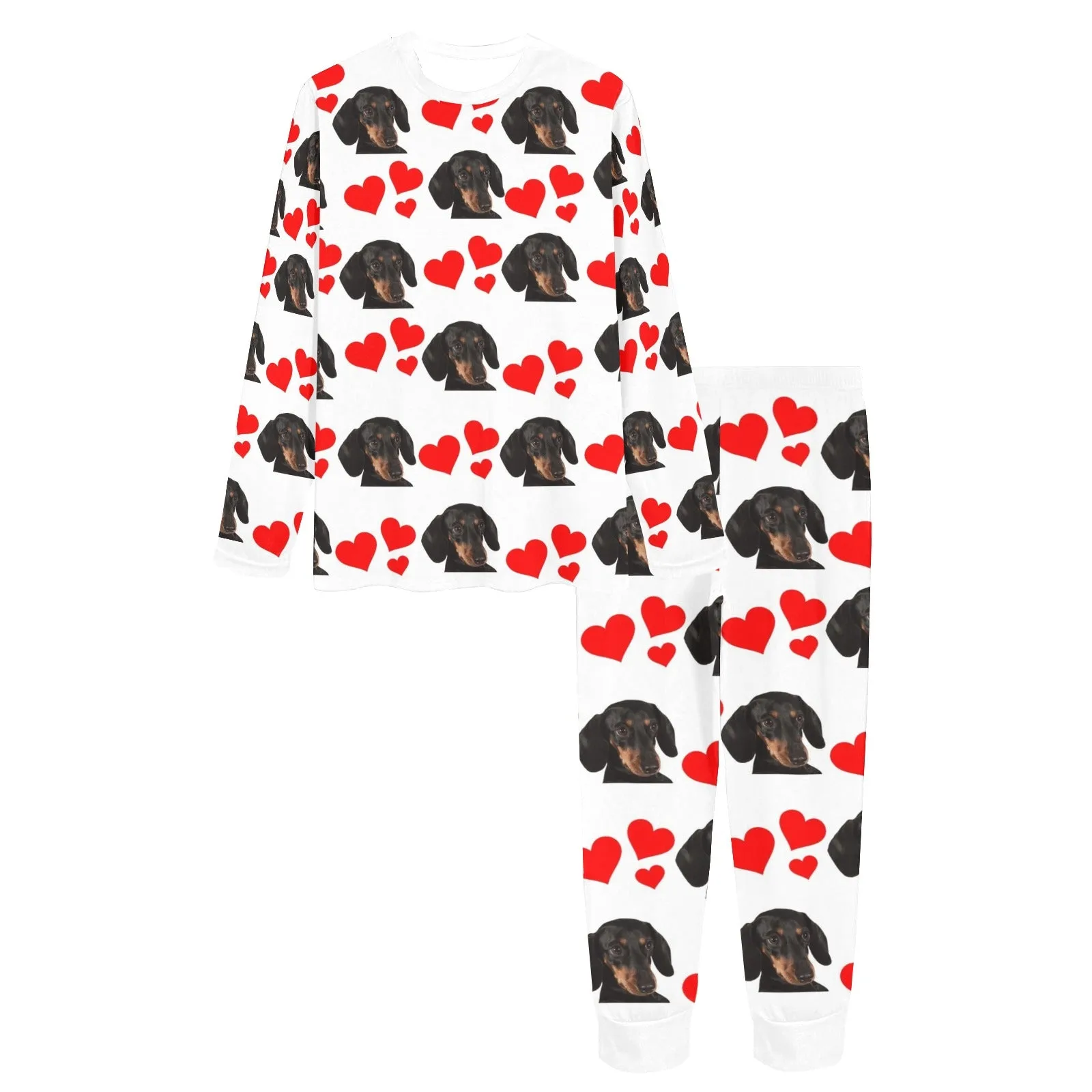2 Piece Dachshund Hearts Long Tee Pajama Set