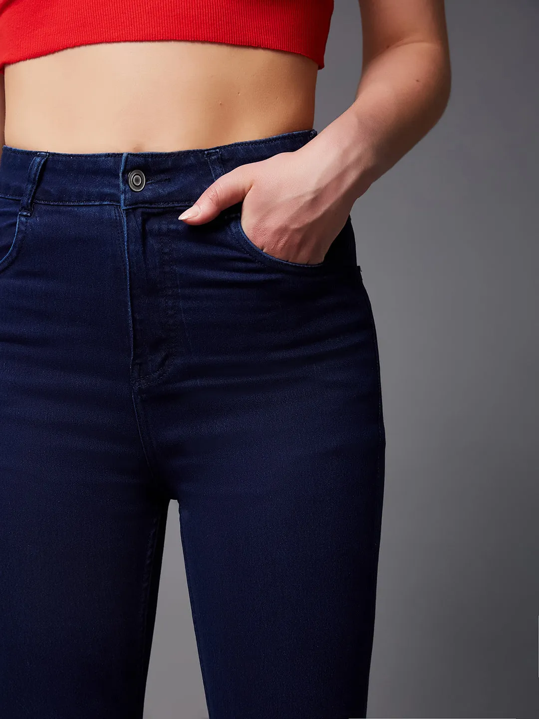 24/7 Comfort Navy Blue Bell Bottom Bootcut High Rise Stretchable Denim Jeans