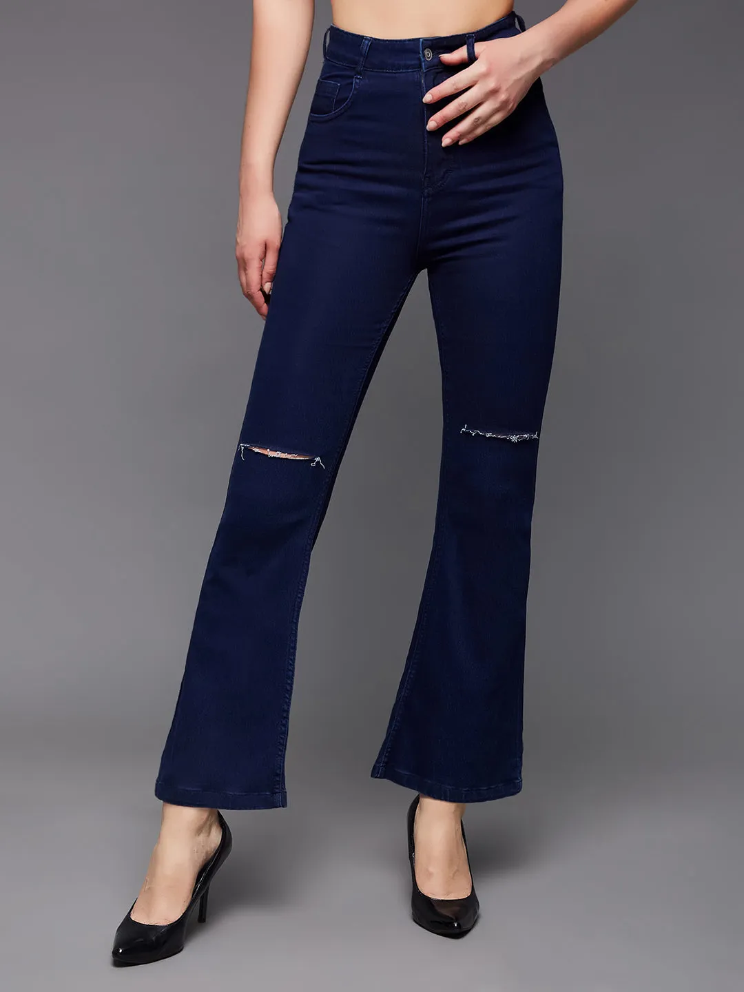 24/7 Comfort Navy Blue Bell Bottom Bootcut High Rise Stretchable Denim Jeans