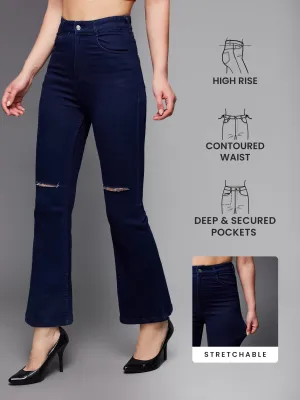 24/7 Comfort Navy Blue Bell Bottom Bootcut High Rise Stretchable Denim Jeans