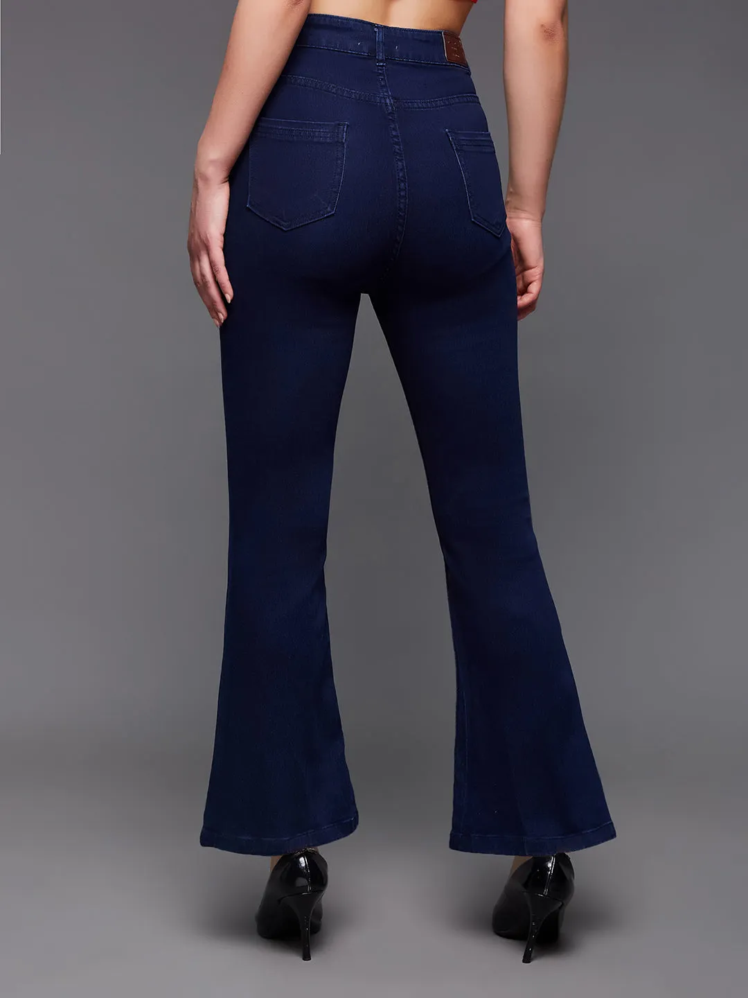 24/7 Comfort Navy Blue Bell Bottom Bootcut High Rise Stretchable Denim Jeans