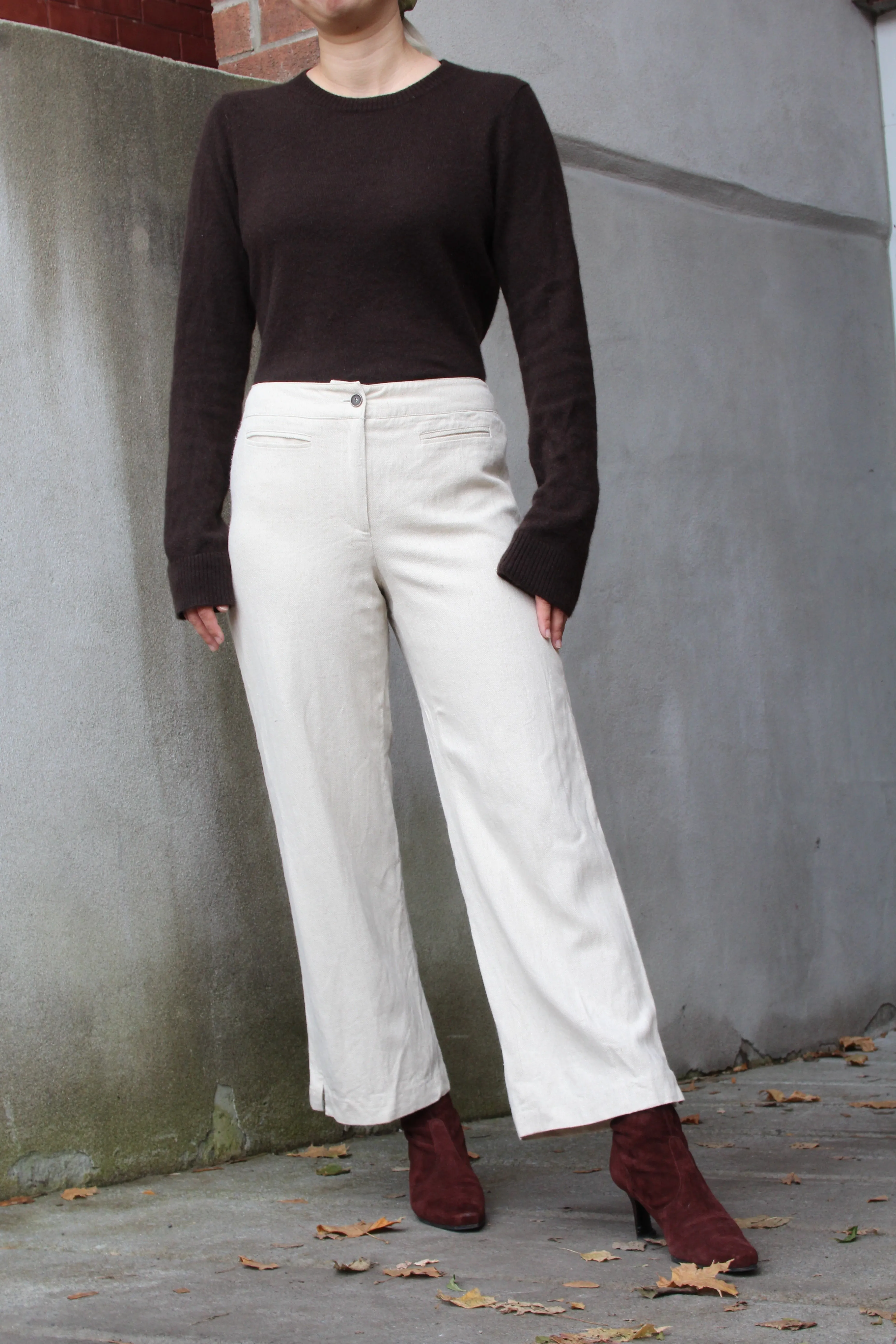 90s Linen-Blend Flared Trousers - 27