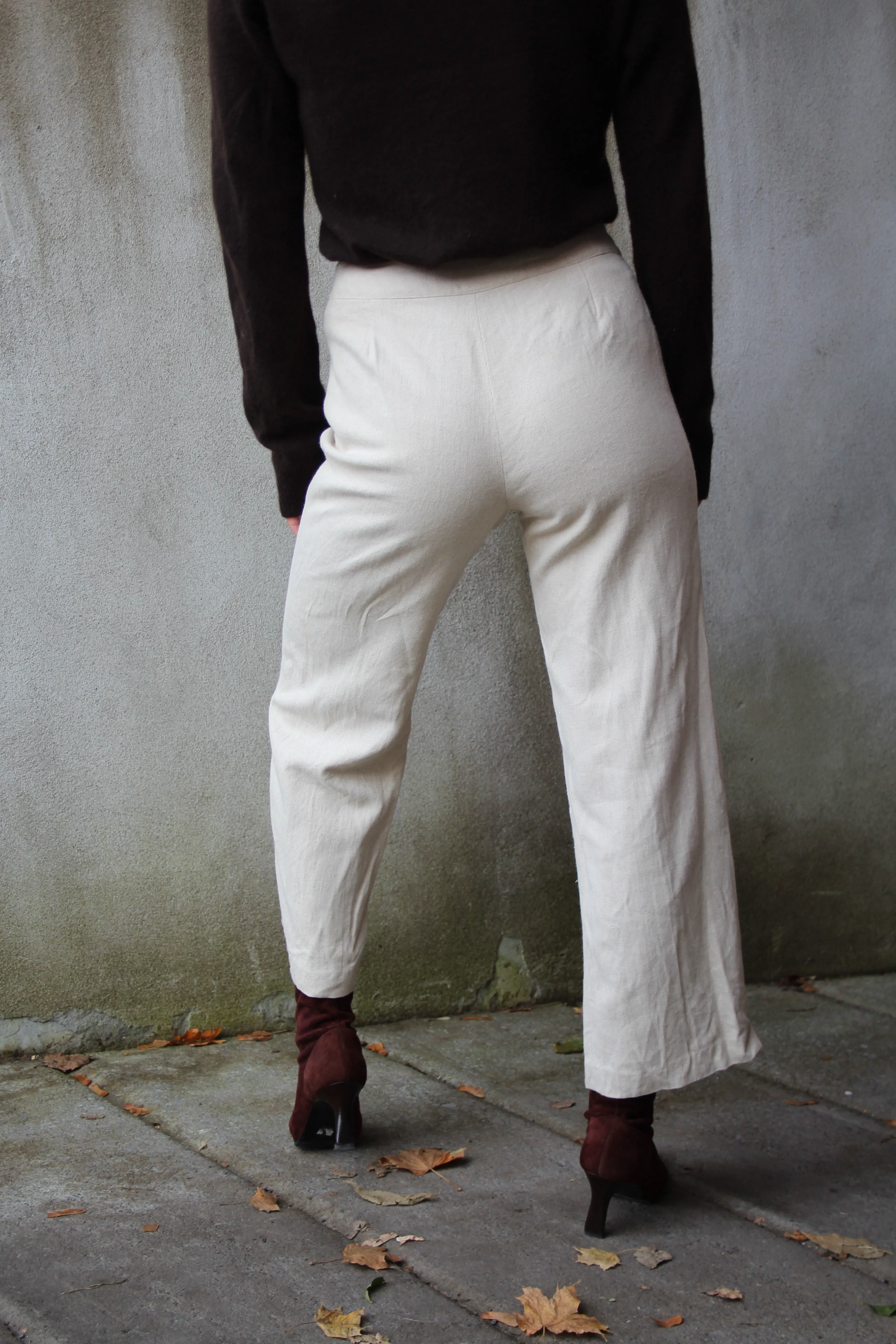 90s Linen-Blend Flared Trousers - 27