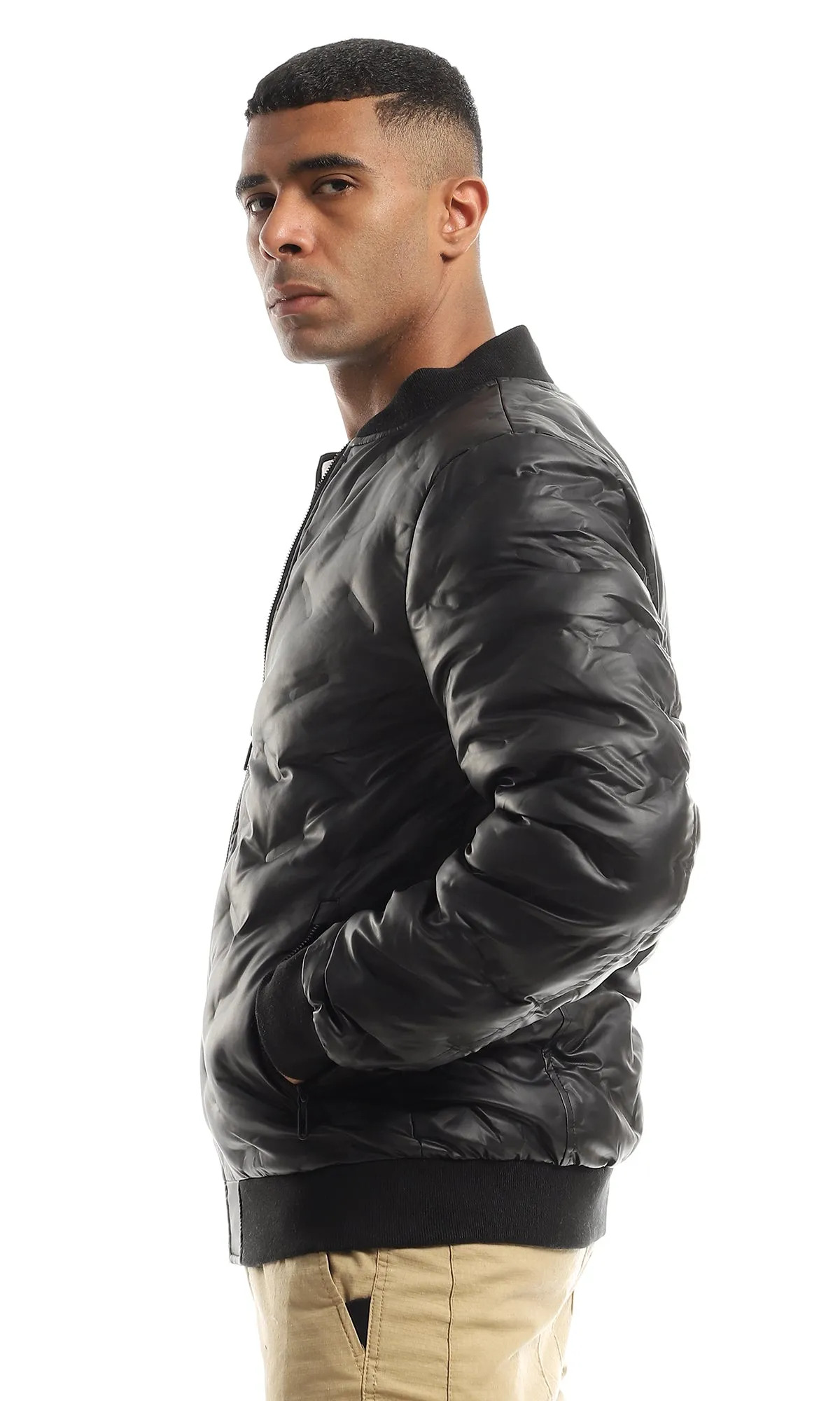 95841 Puffer Leather Zip Through Jacket - Black