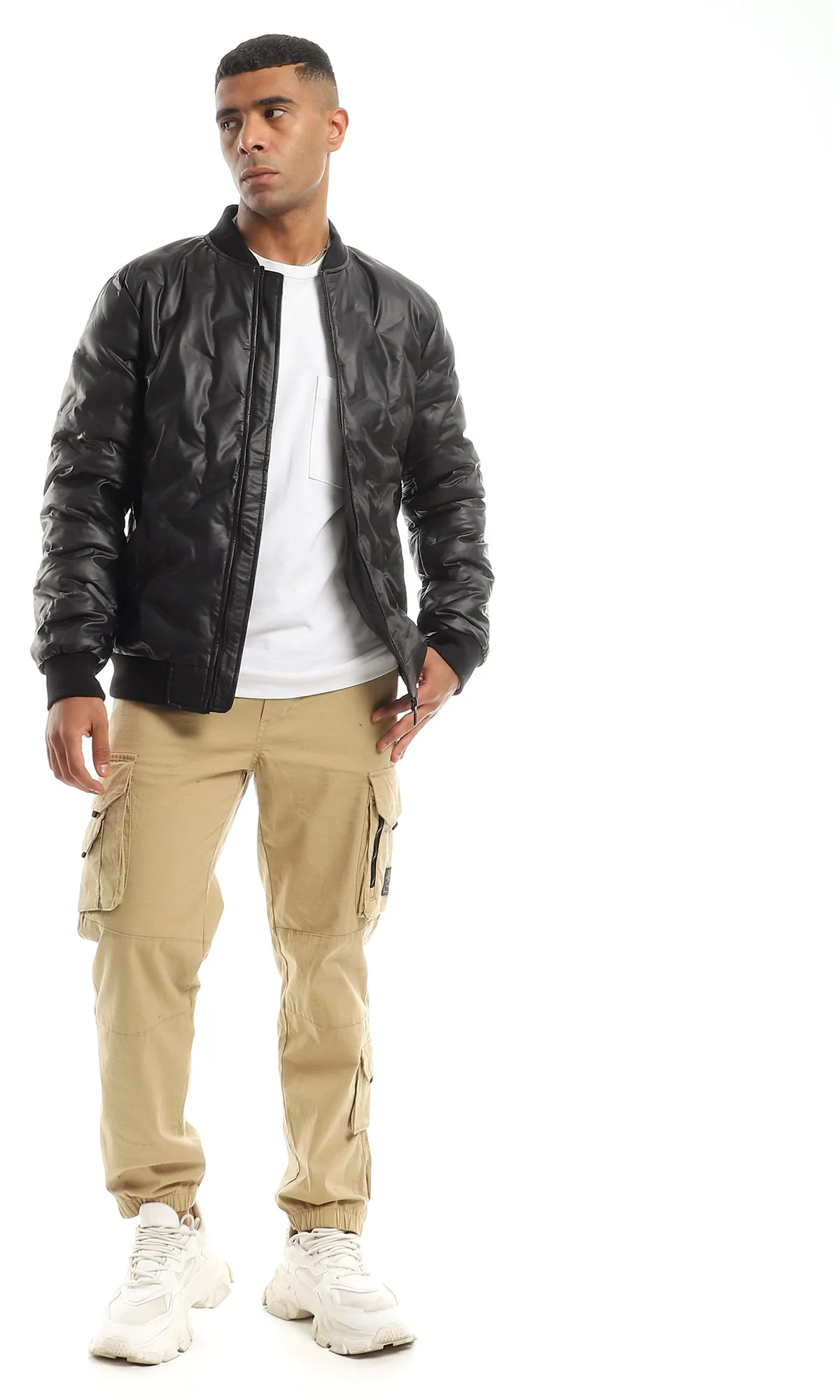 95841 Puffer Leather Zip Through Jacket - Black