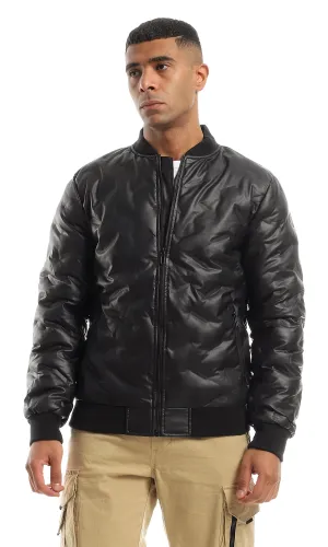 95841 Puffer Leather Zip Through Jacket - Black