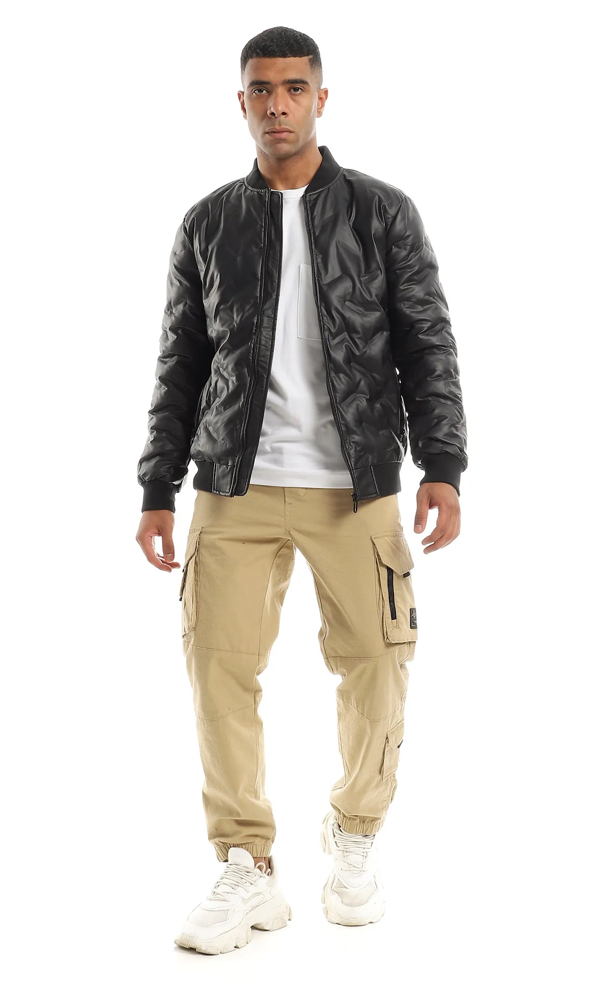 95841 Puffer Leather Zip Through Jacket - Black