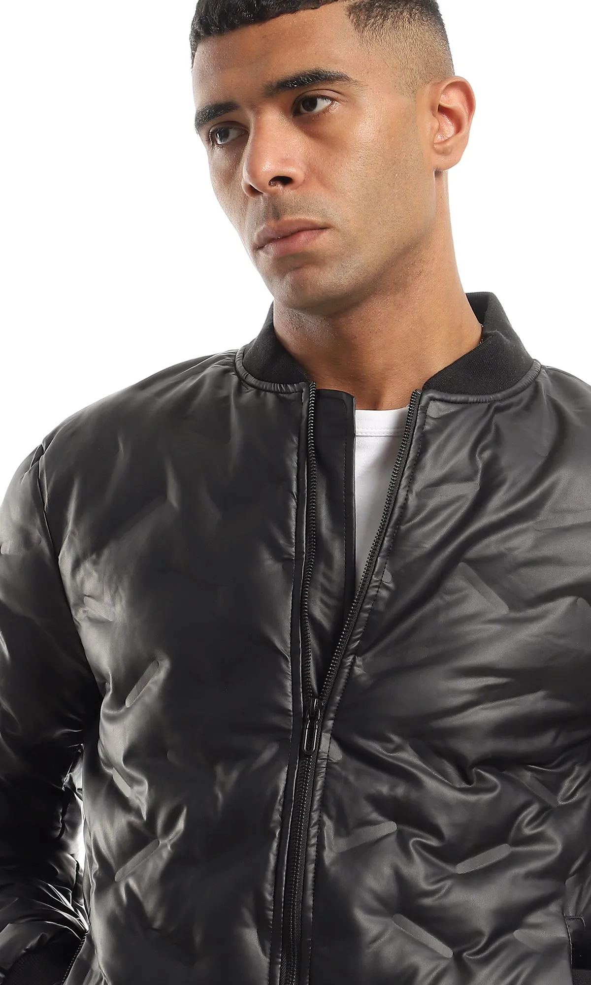 95841 Puffer Leather Zip Through Jacket - Black