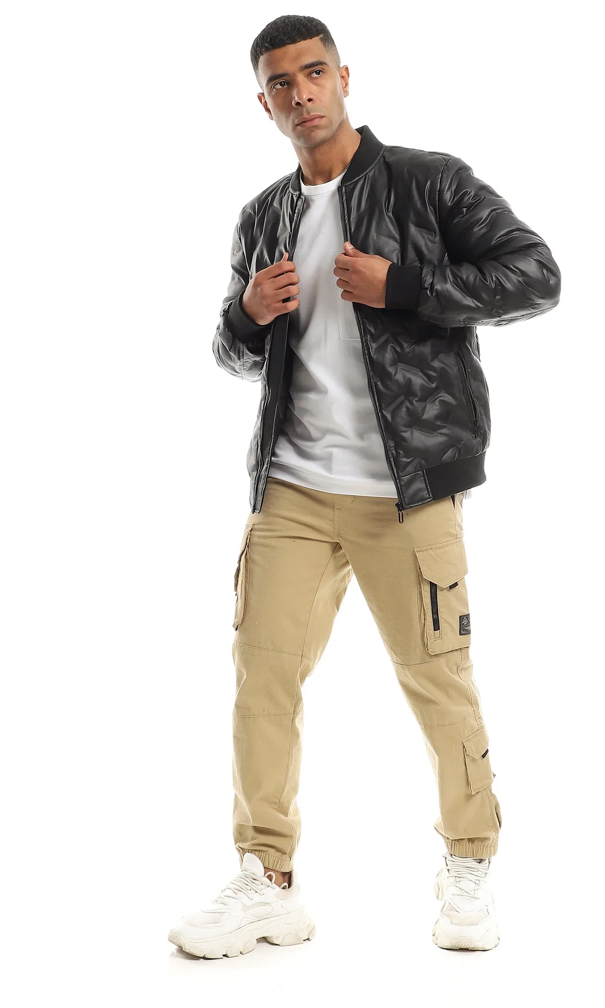 95841 Puffer Leather Zip Through Jacket - Black