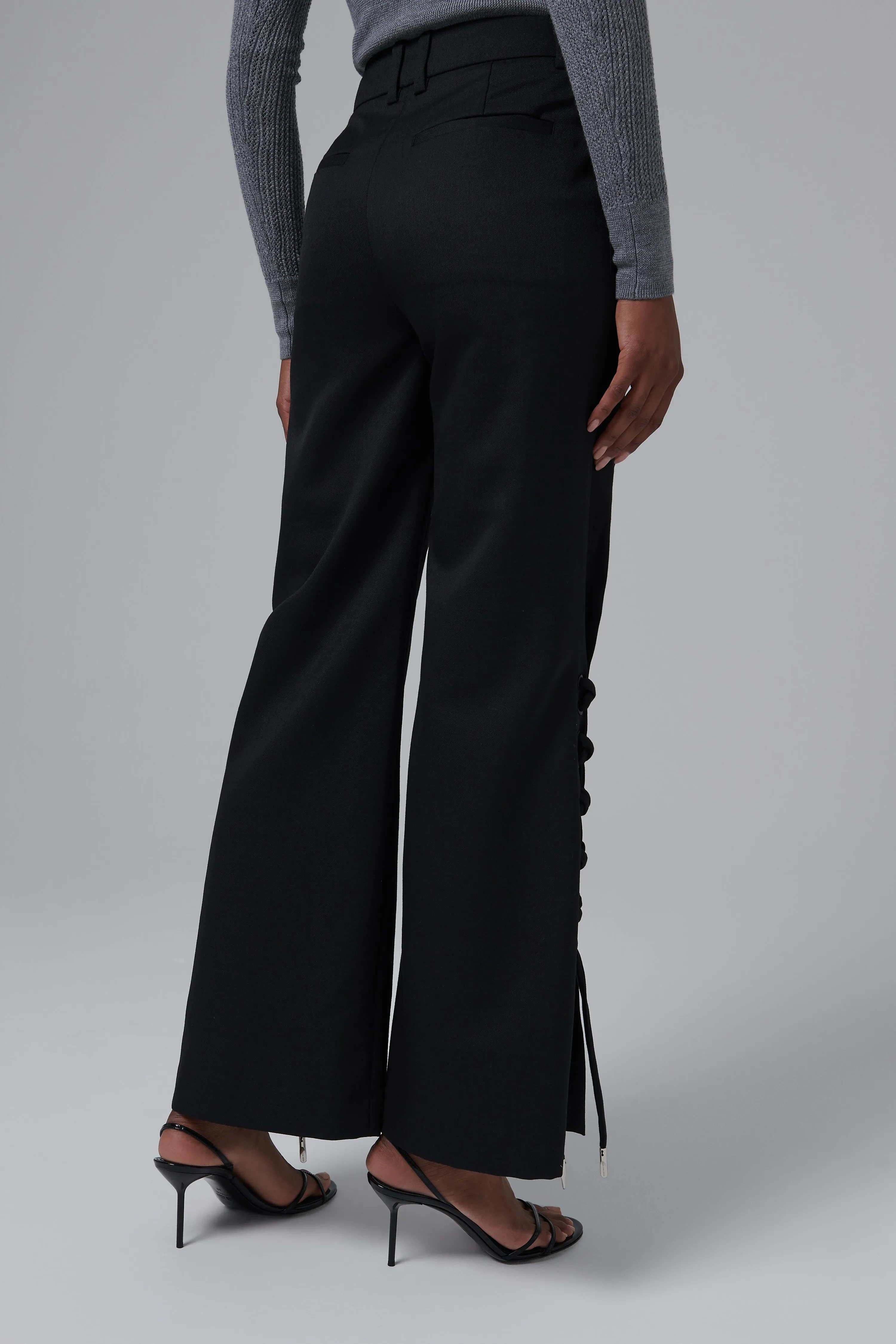 Black Folding Lace-Up Pants