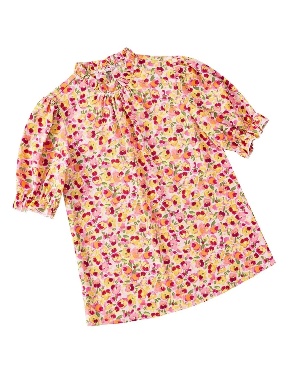Bohemian Sunflower Flutter Sleeve High Neck Blouse