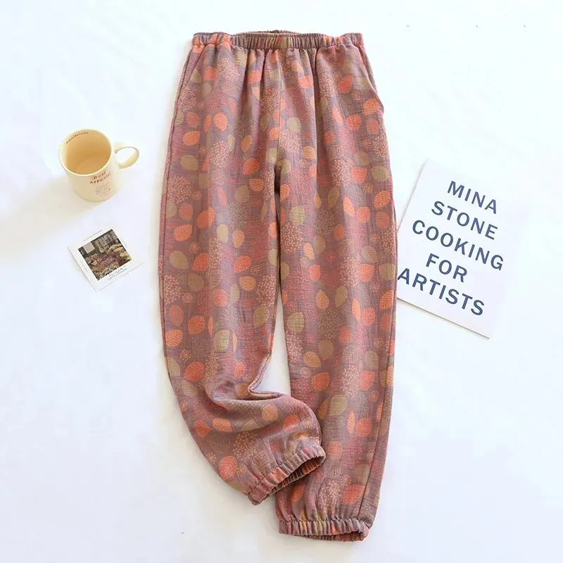 Bonnyshow Spring Summer New Women Sleep Bottoms Pajama Pants Soft Cotton Lounge Trousers Elastic Waist Thin Home Style Nightwear