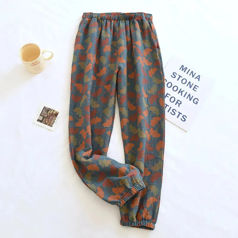 Bonnyshow Spring Summer New Women Sleep Bottoms Pajama Pants Soft Cotton Lounge Trousers Elastic Waist Thin Home Style Nightwear