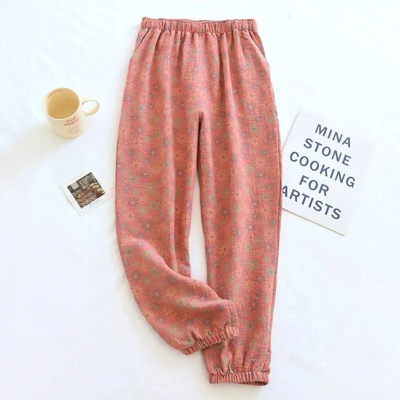 Bonnyshow Spring Summer New Women Sleep Bottoms Pajama Pants Soft Cotton Lounge Trousers Elastic Waist Thin Home Style Nightwear