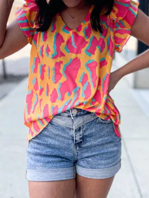 Bright Abstract Print Blouse