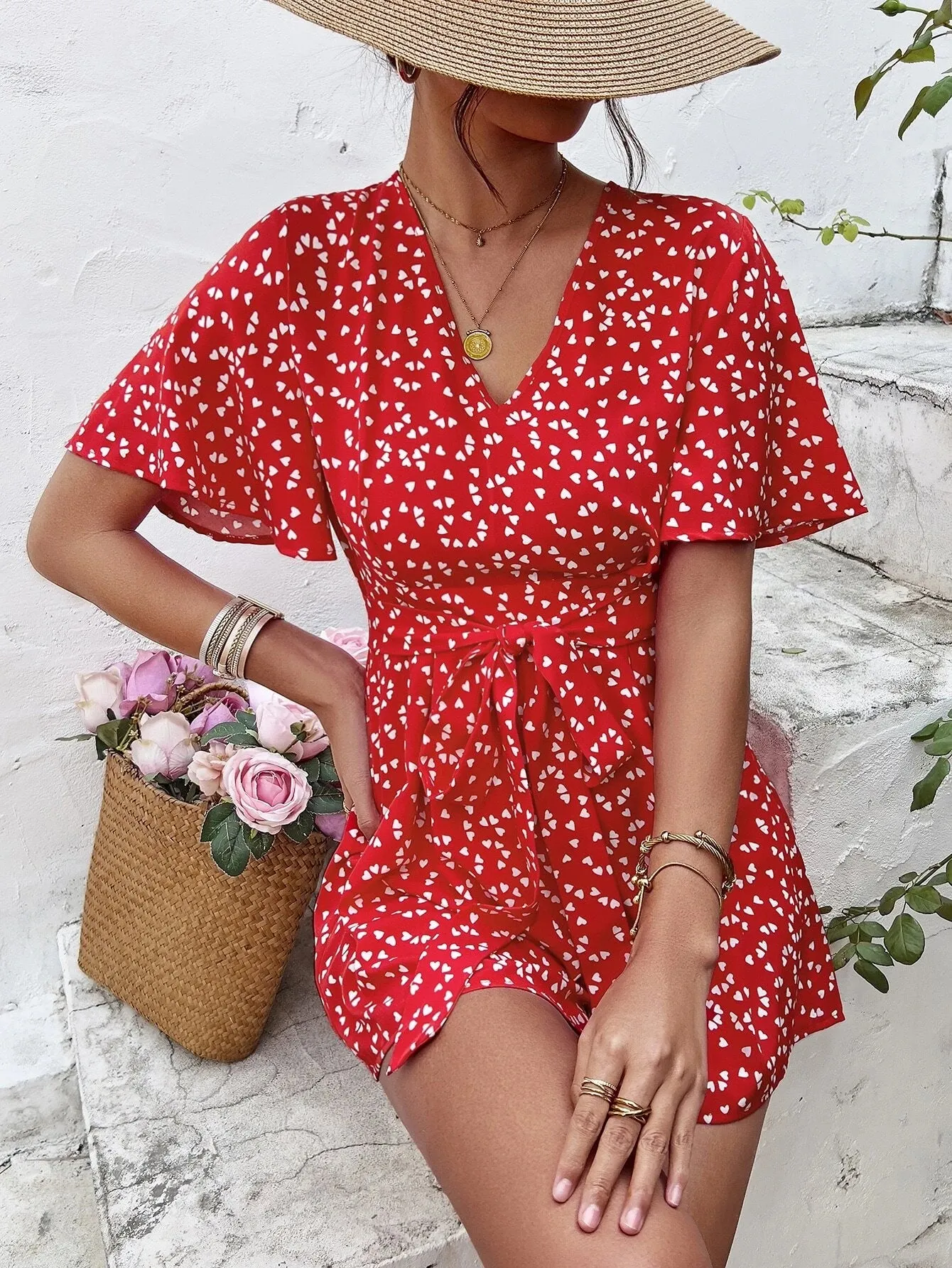 Butterfly Sleeve Printed Romper