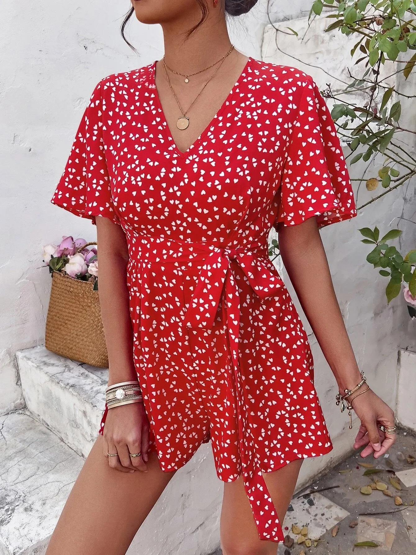 Butterfly Sleeve Printed Romper