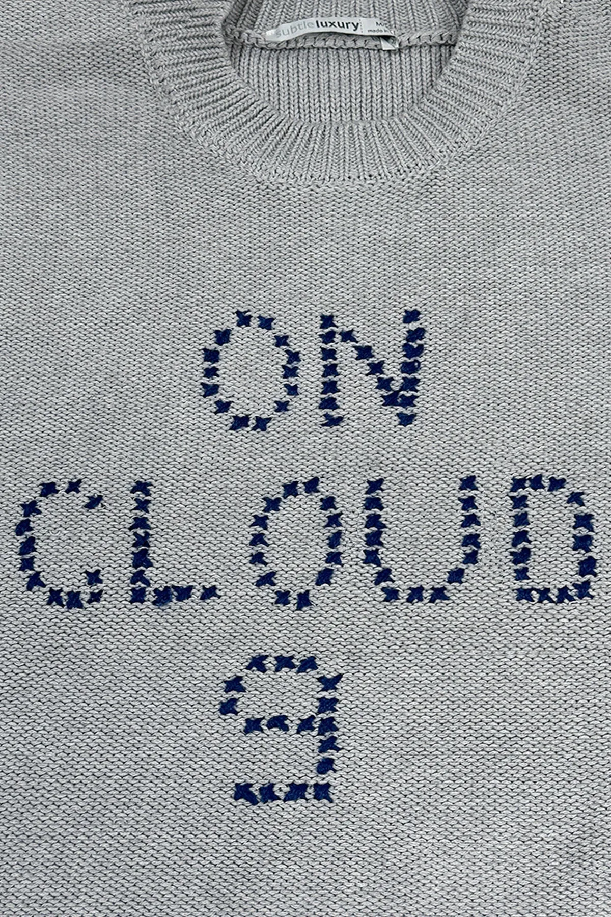 Chunky Cotton Blend Pullover Sweater- Cross Stitch "On Cloud 9" hand embroidery
