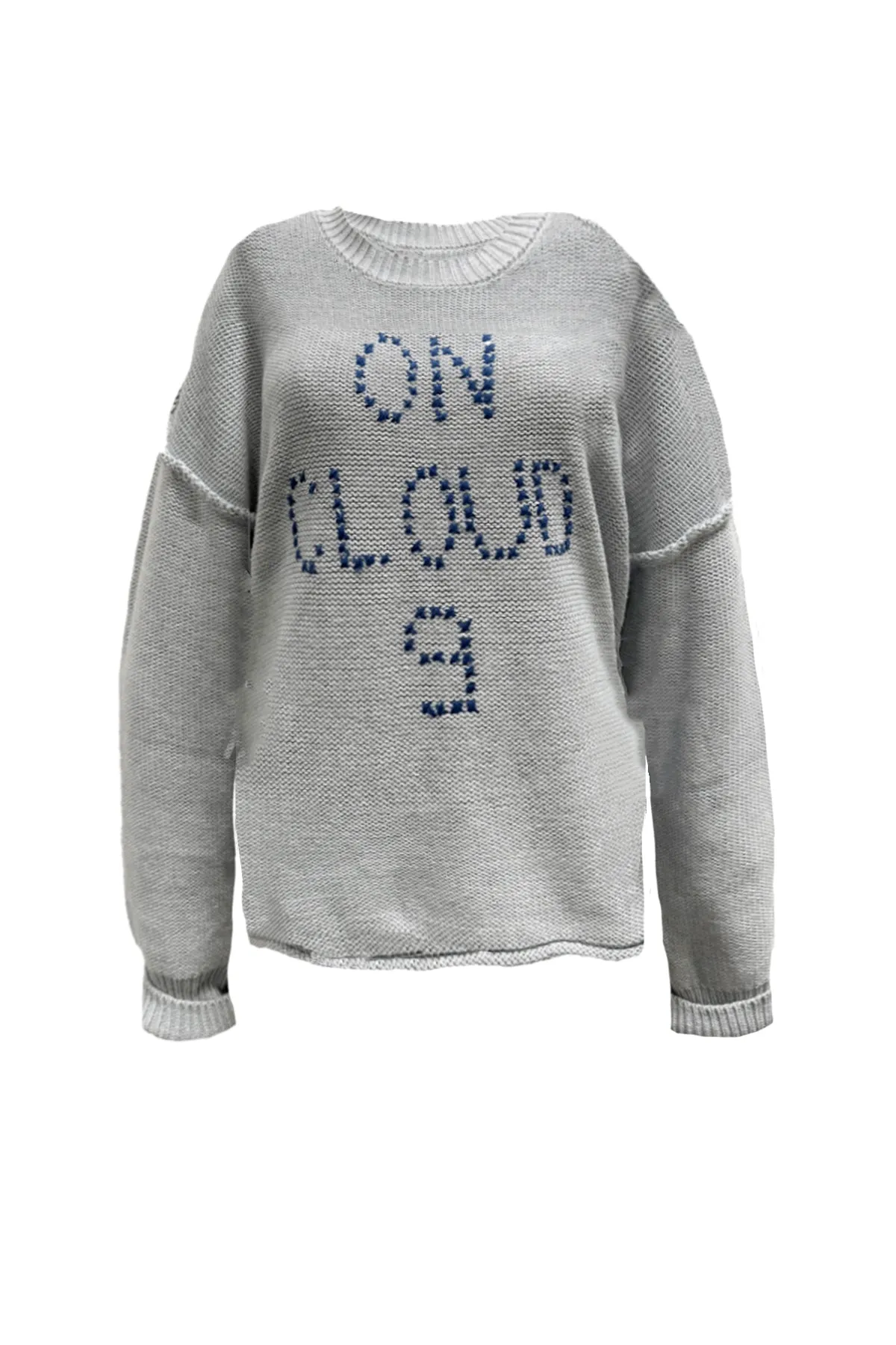 Chunky Cotton Blend Pullover Sweater- Cross Stitch "On Cloud 9" hand embroidery