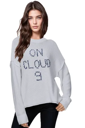 Chunky Cotton Blend Pullover Sweater- Cross Stitch "On Cloud 9" hand embroidery