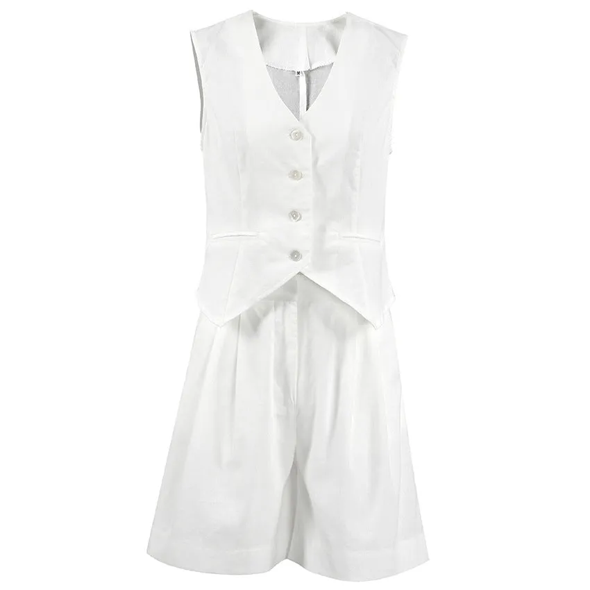 Cotton Linen Vest Wide-leg Shorts Set
