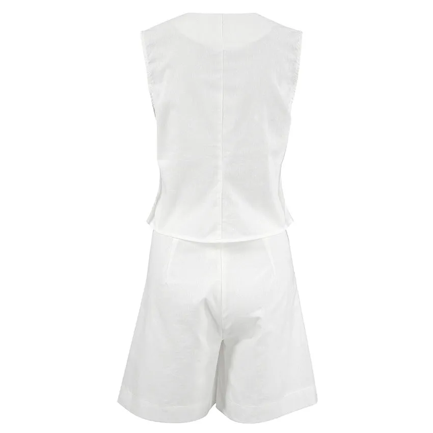 Cotton Linen Vest Wide-leg Shorts Set
