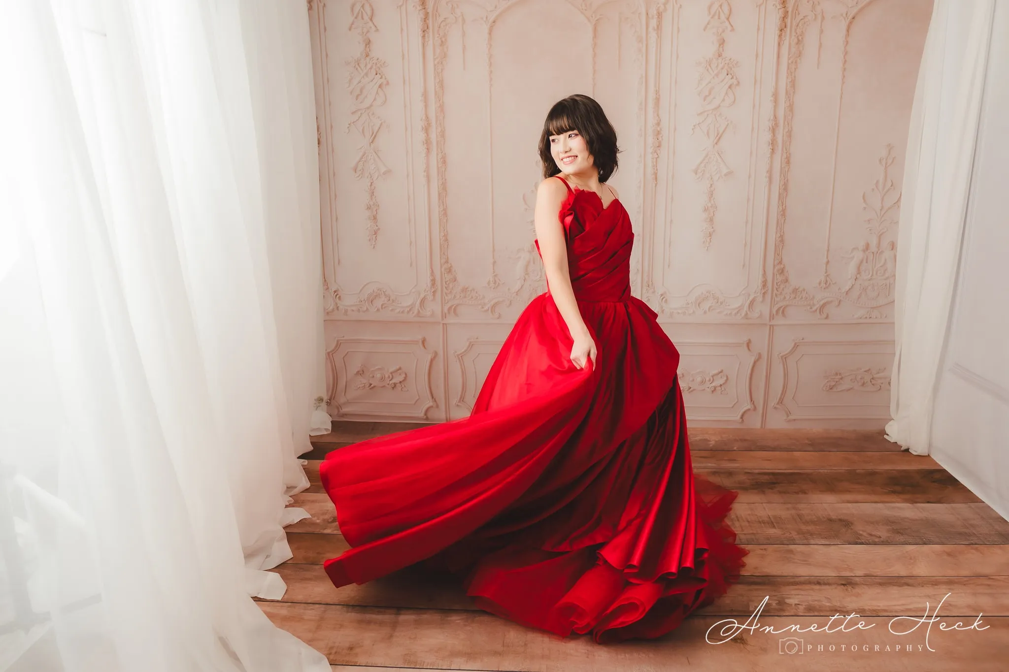 Couture Rental Gown "Radiant Allure" Red -  Floor Length Dress (Adult 6-Adult 10)