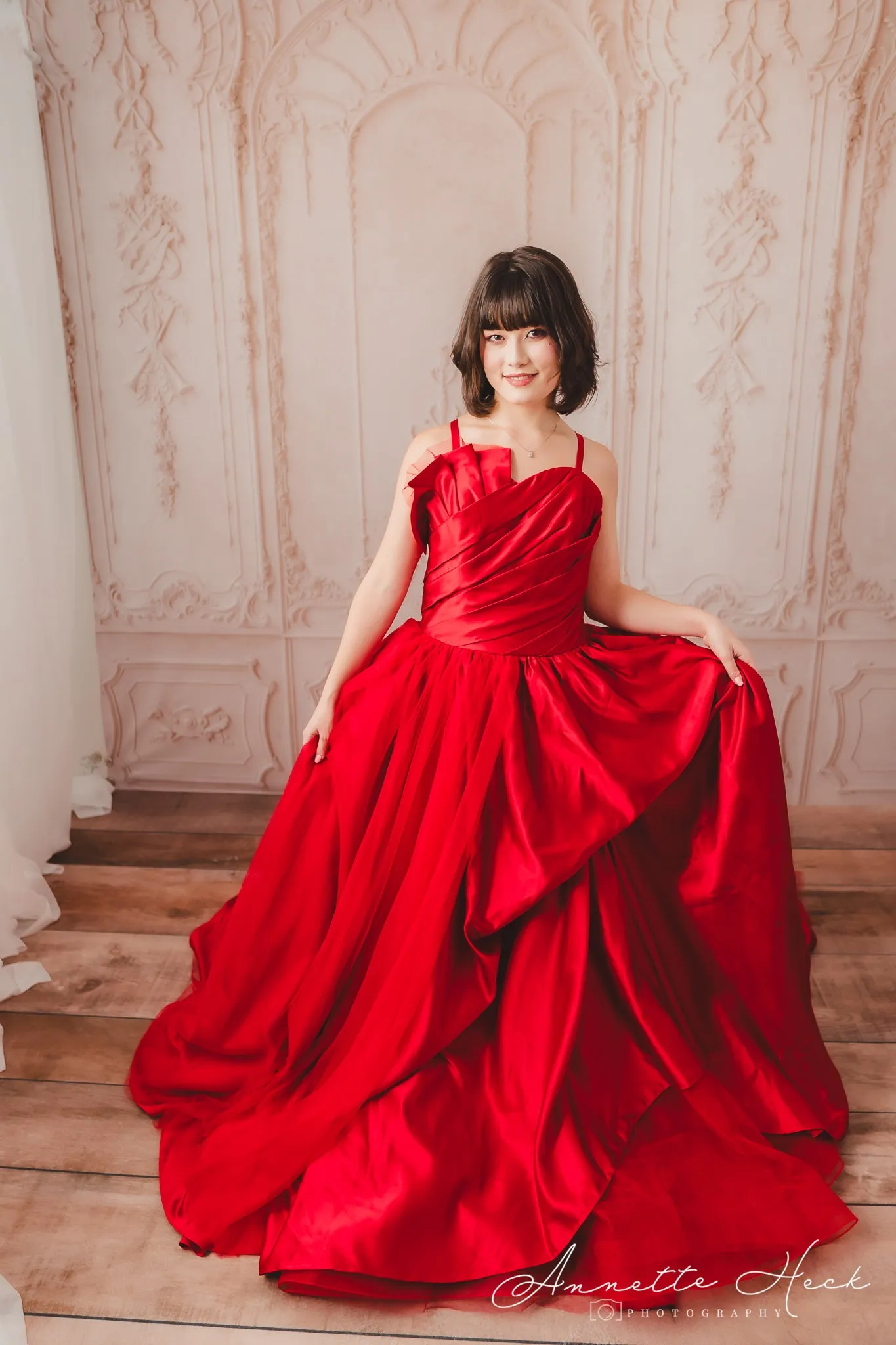 Couture Rental Gown "Radiant Allure" Red -  Floor Length Dress (Adult 6-Adult 10)