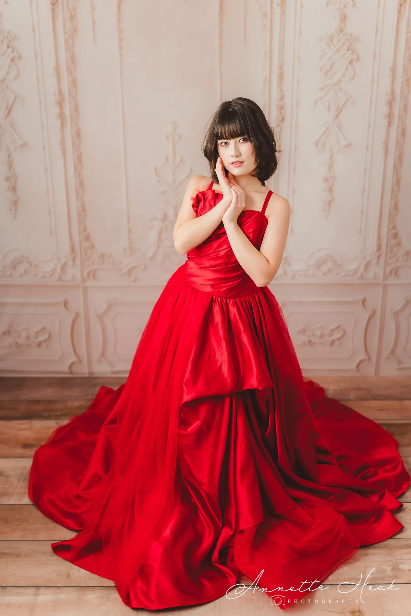 Couture Rental Gown "Radiant Allure" Red -  Floor Length Dress (Adult 6-Adult 10)