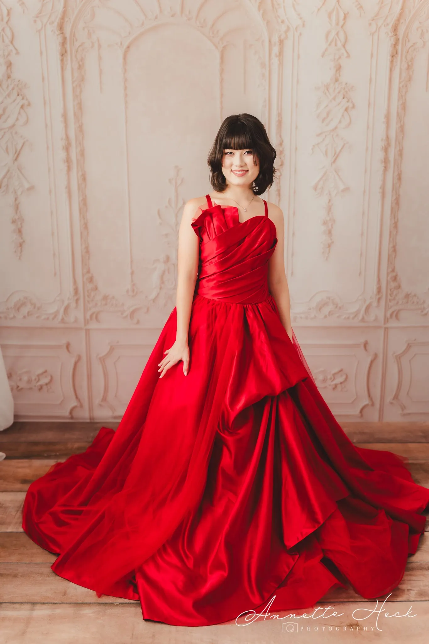 Couture Rental Gown "Radiant Allure" Red -  Floor Length Dress (Adult 6-Adult 10)
