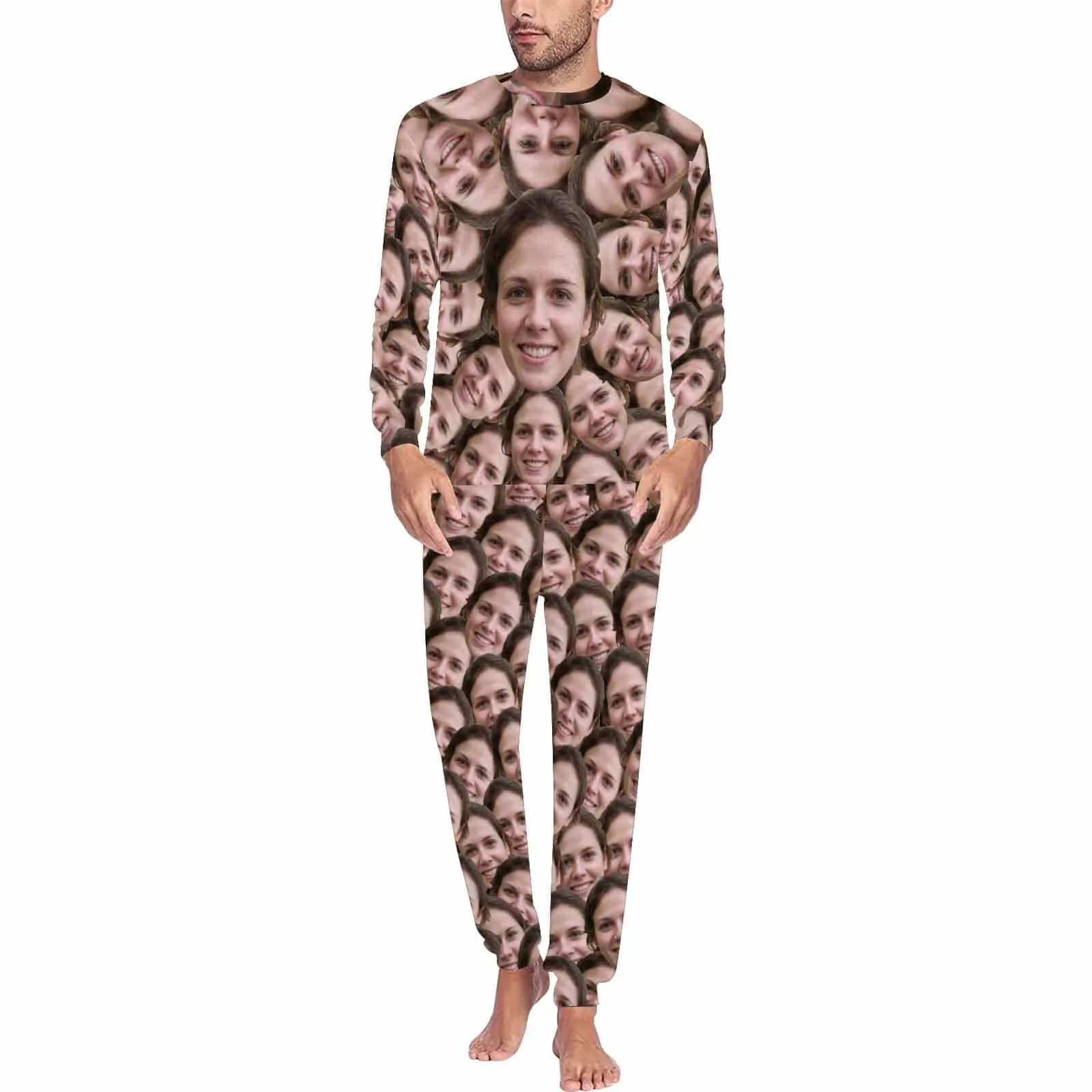 Custom Pajamas with Faces Personalized Photo Seamless Men's All Over Print Pajama Set