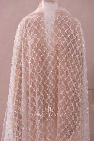 Custom Sparkly Beaded Rhombus Lace Fabric for Designer Dresses