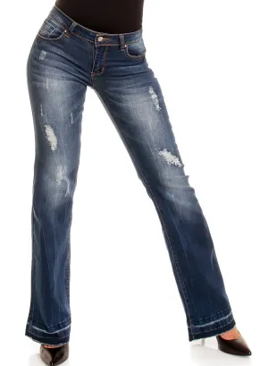 Dark Blue denim Hipster bootcut Jeans with Vintage look