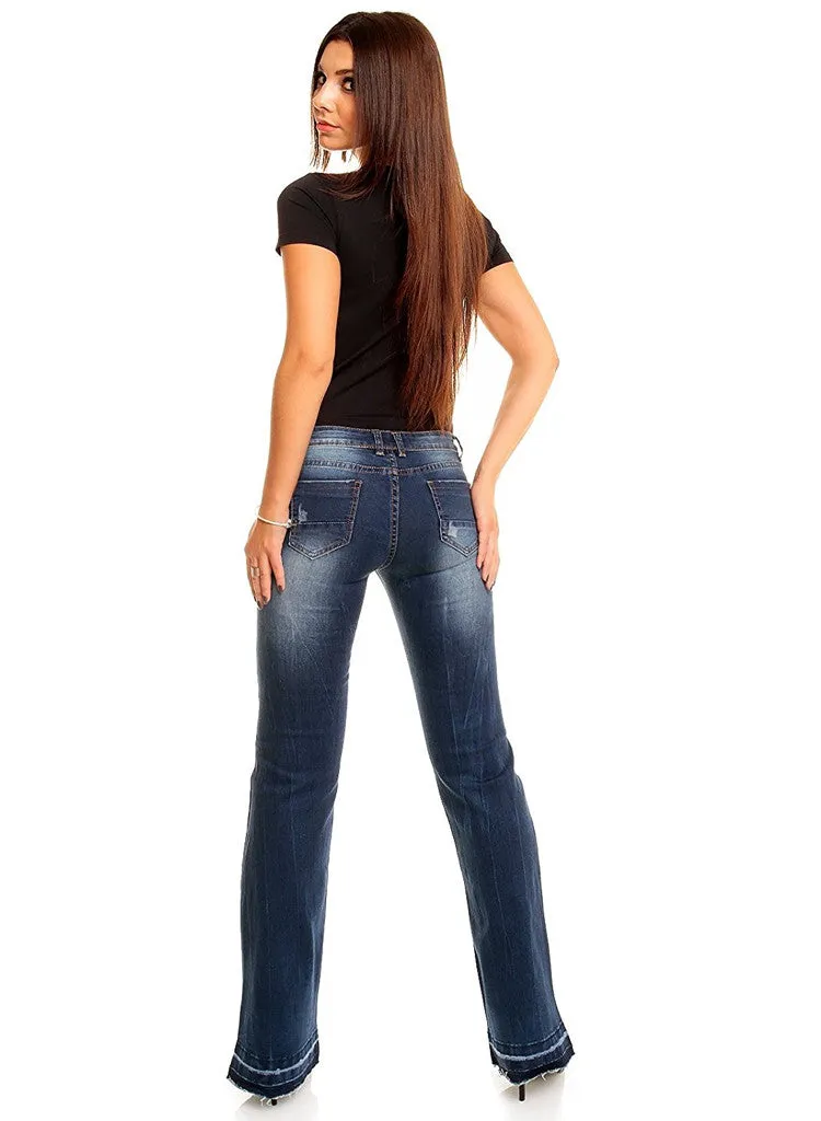 Dark Blue denim Hipster bootcut Jeans with Vintage look