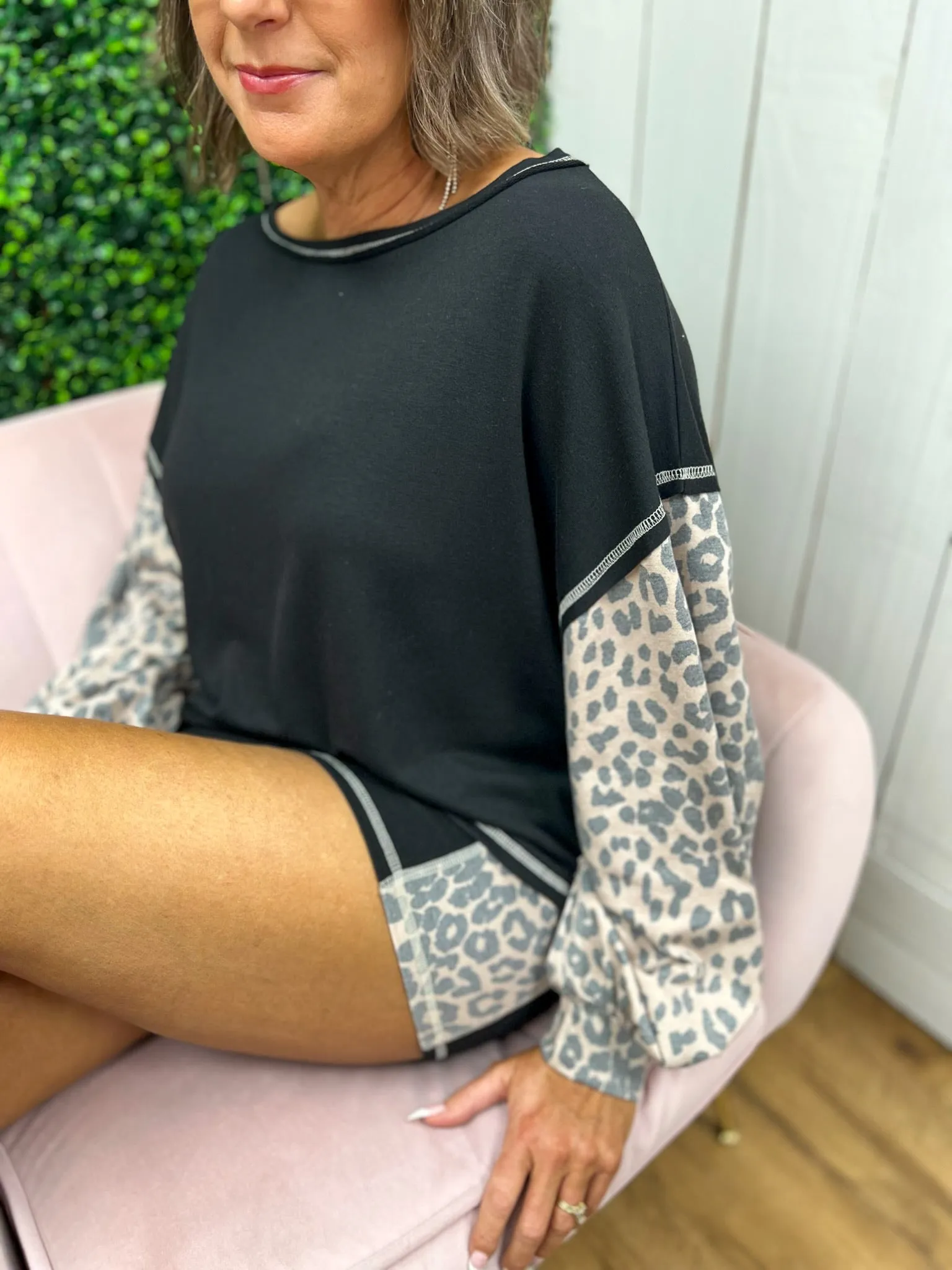 Don't Stop Dreaming Black Leopard Contrast Short Pajama Set