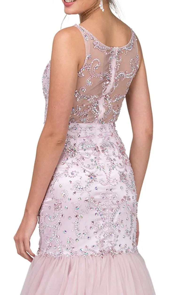 DQ 2250 Long Fitted Embellished Mermaid Prom Dress Sheer high neckline formal Gown