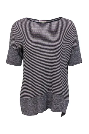 Eileen Fisher - Black & White Striped Short Sleeve Line Sweater Sz S