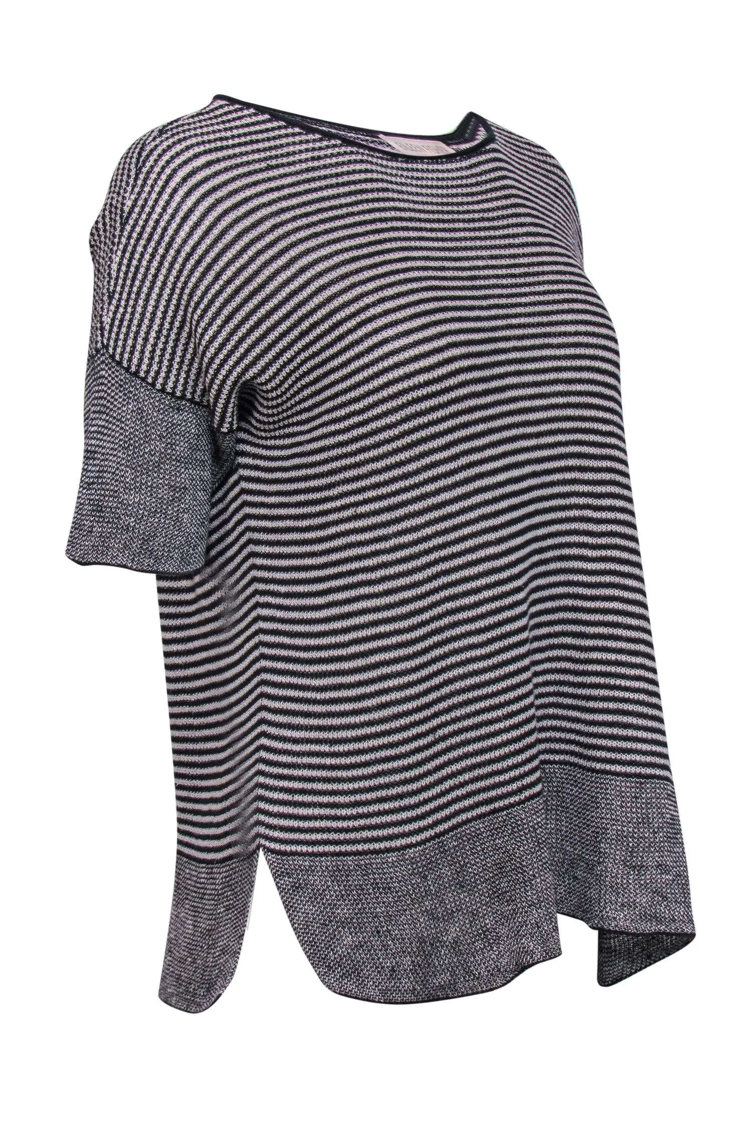 Eileen Fisher - Black & White Striped Short Sleeve Line Sweater Sz S