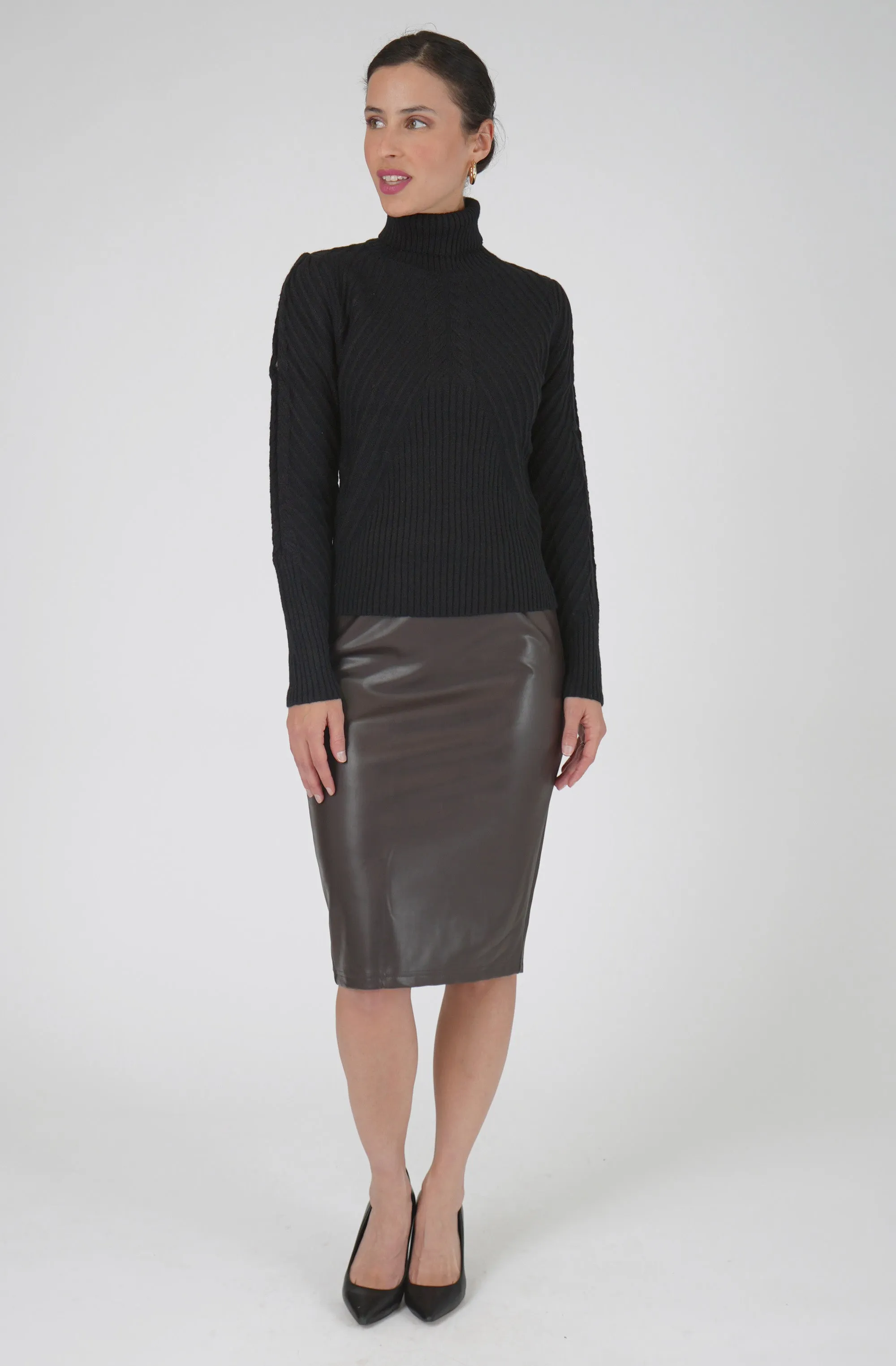 Embossed Knit Turtleneck Sweater