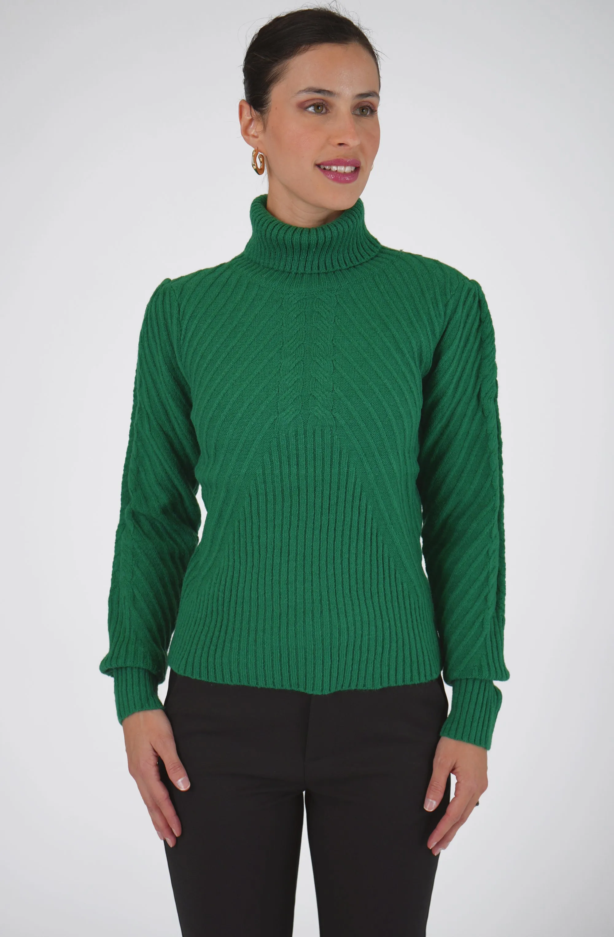 Embossed Knit Turtleneck Sweater