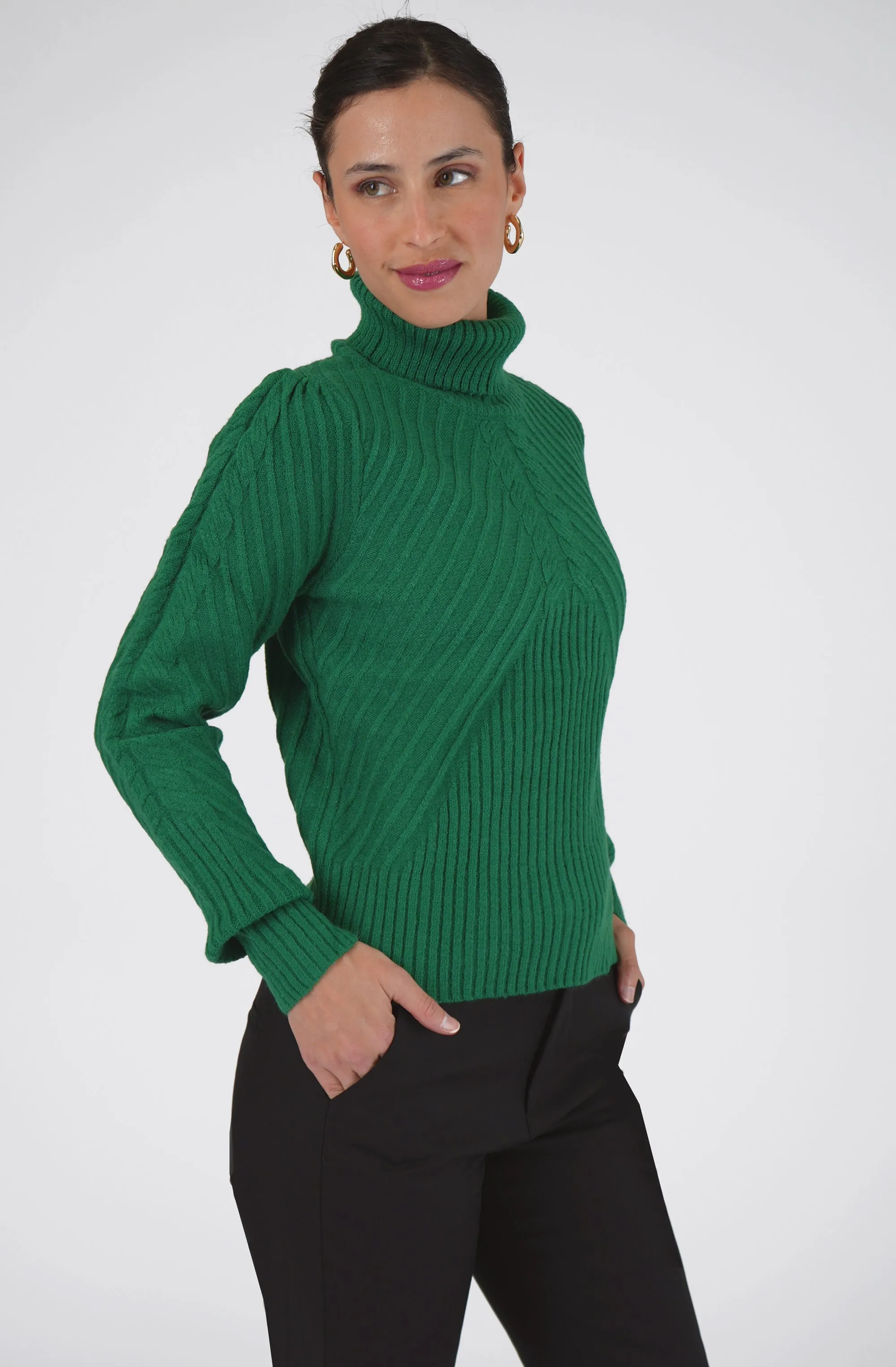 Embossed Knit Turtleneck Sweater