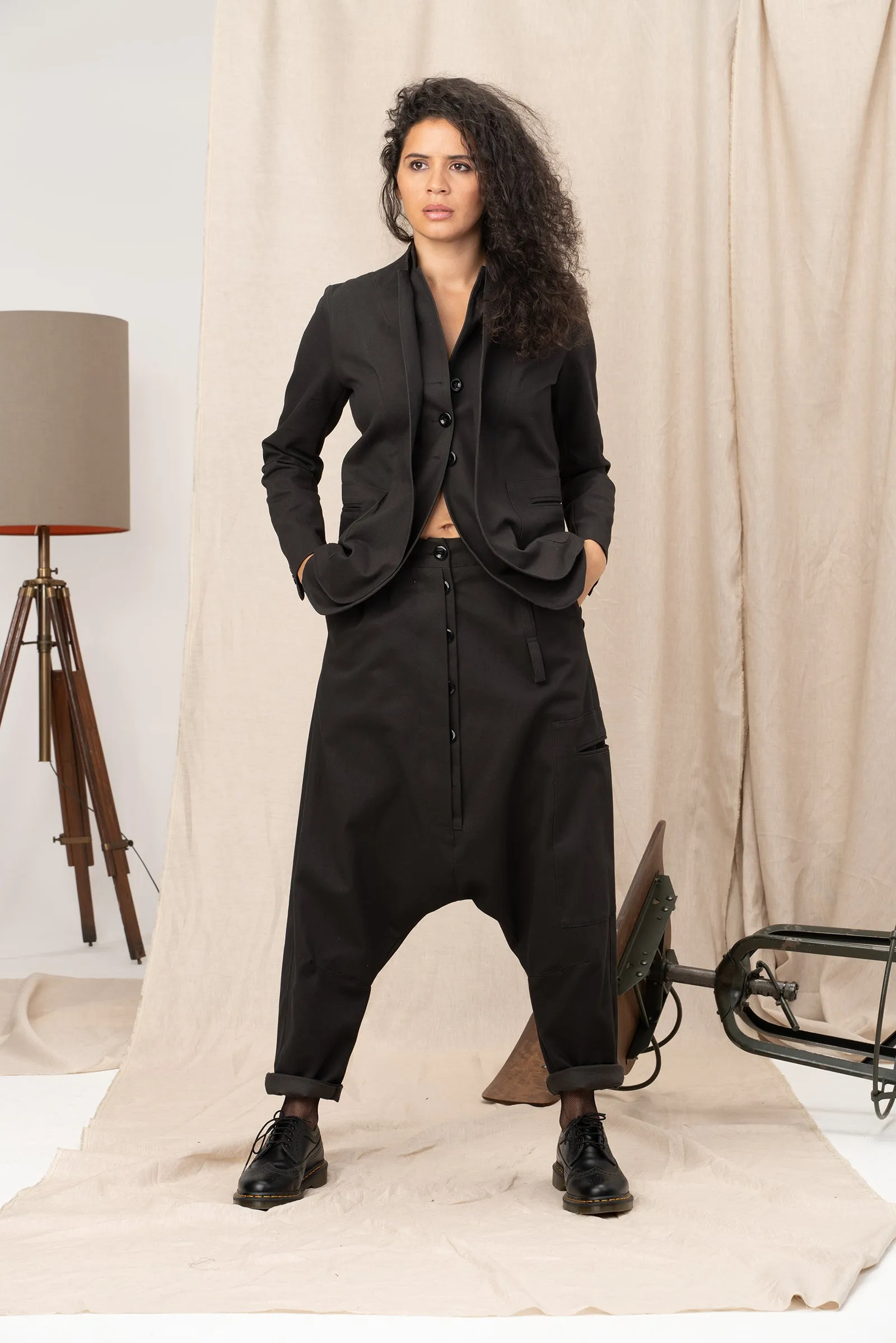 Extravagant Denim Blazer Women with Double Lapels