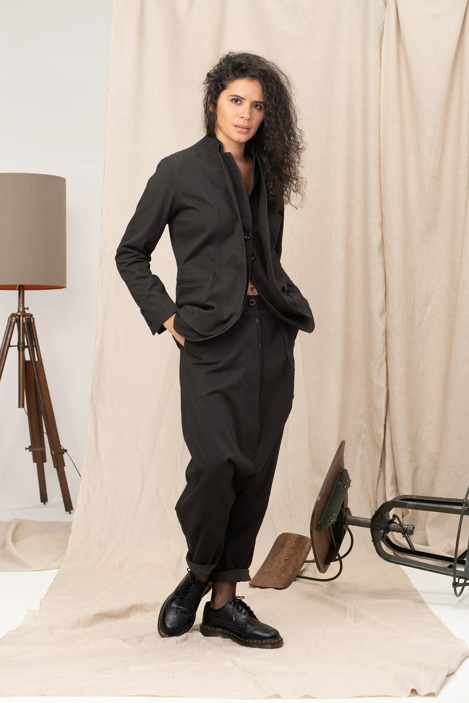 Extravagant Denim Blazer Women with Double Lapels