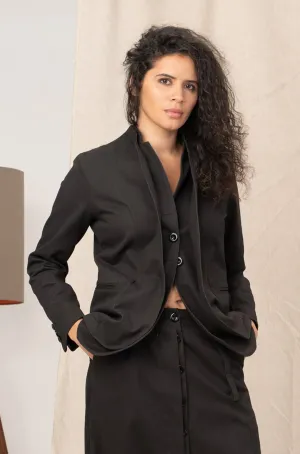 Extravagant Denim Blazer Women with Double Lapels