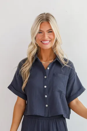 FINAL SALE - Too Perfect Charcoal Linen Blouse