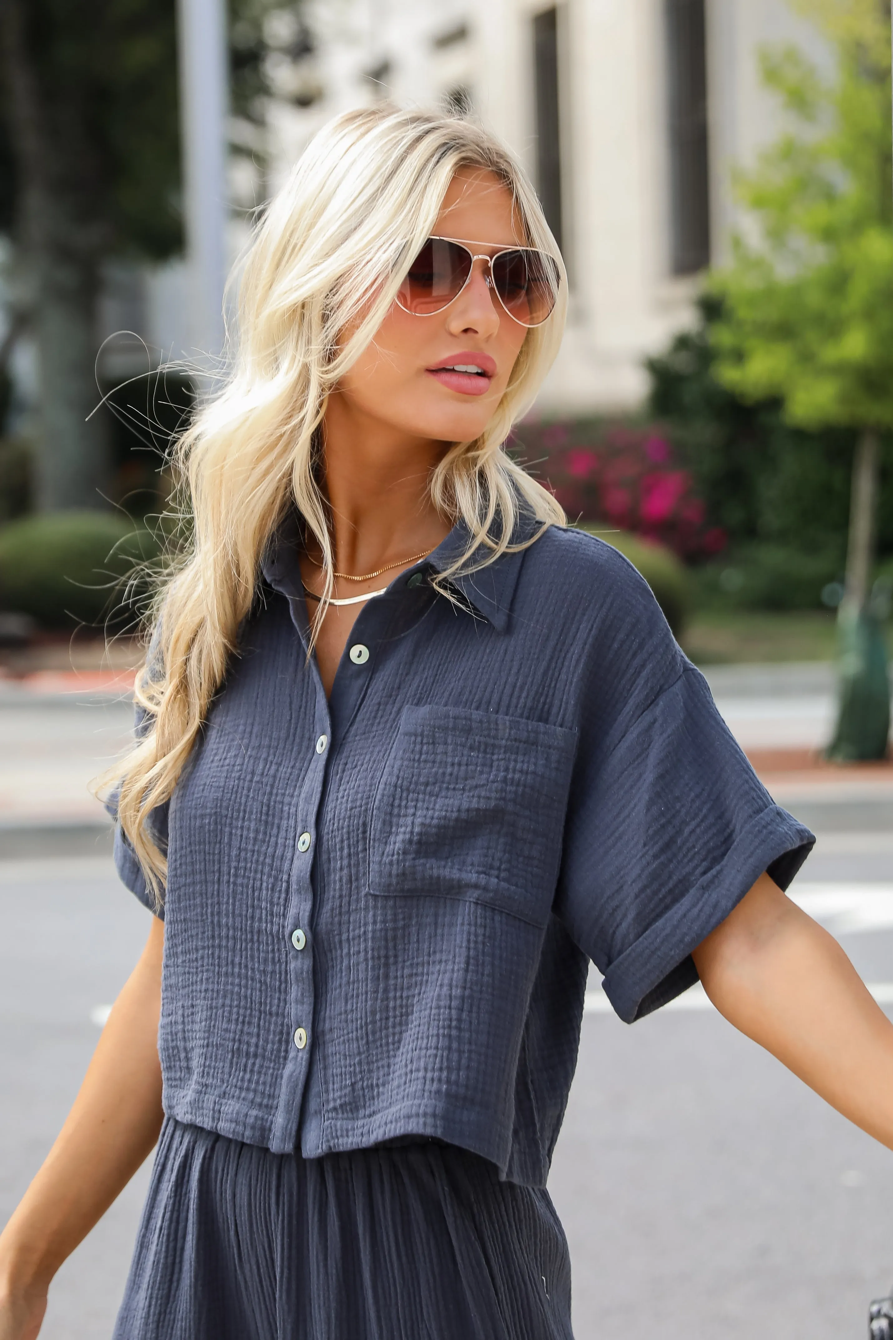 FINAL SALE - Too Perfect Charcoal Linen Blouse