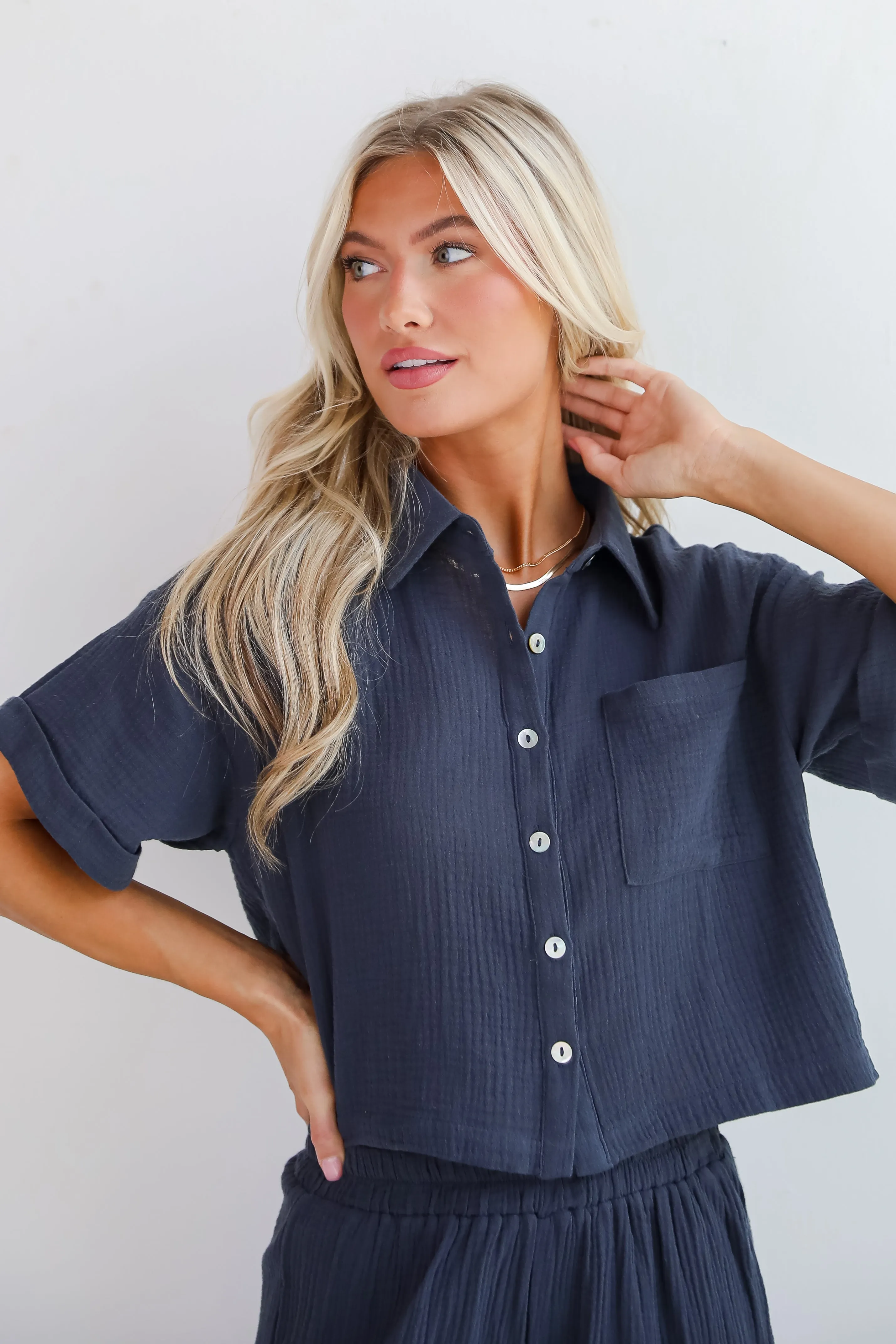 FINAL SALE - Too Perfect Charcoal Linen Blouse