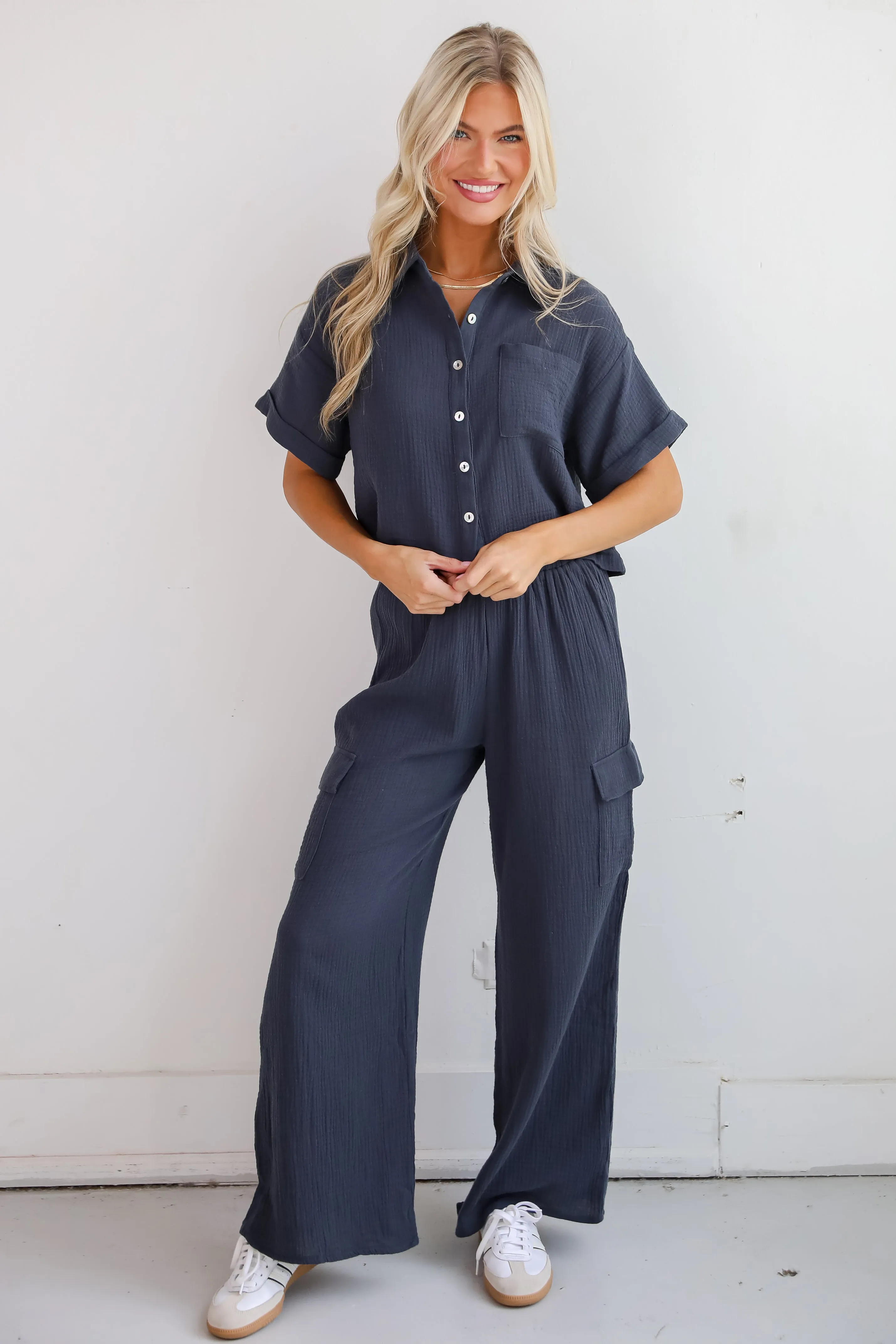 FINAL SALE - Too Perfect Charcoal Linen Blouse