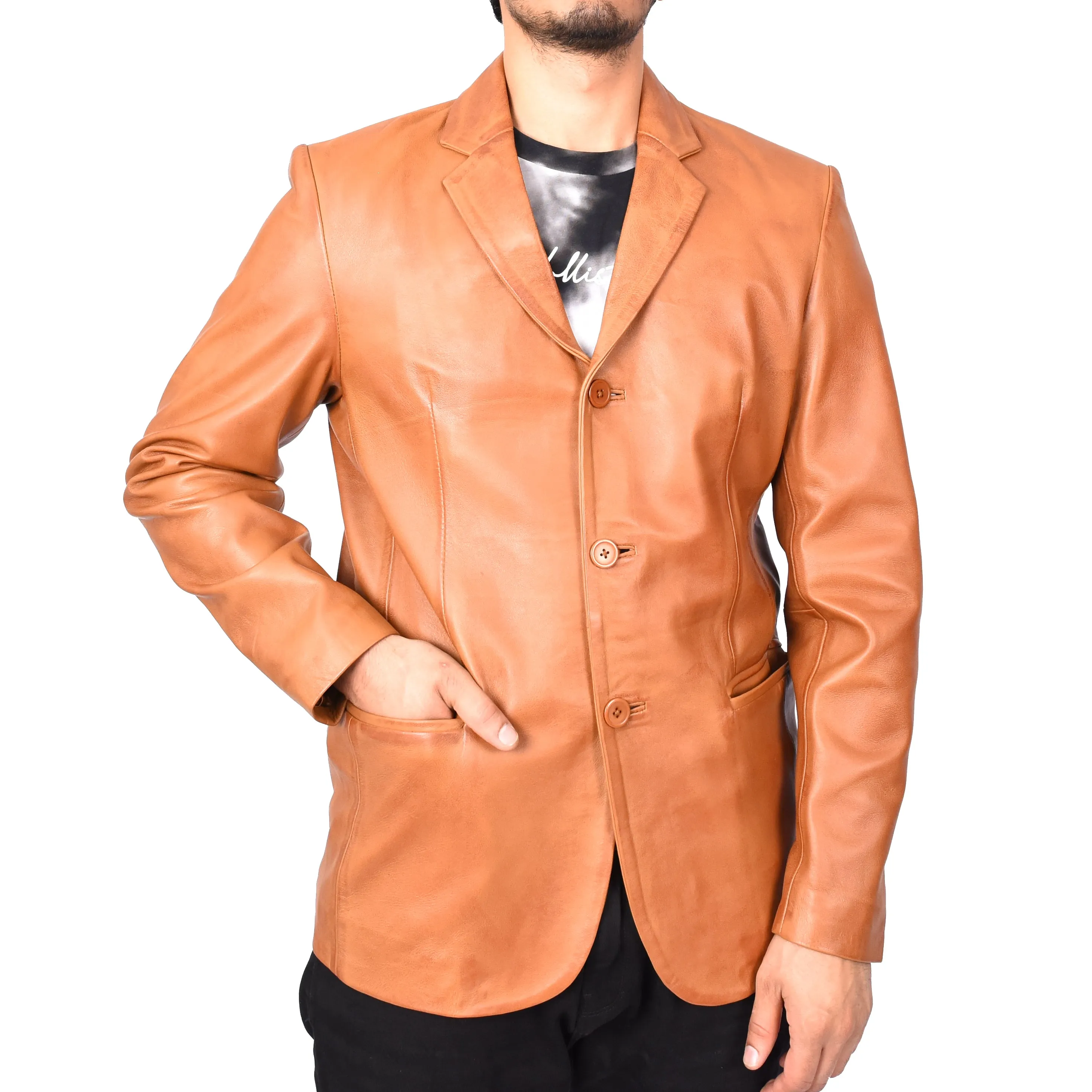 Gents Real Lambskin Leather Jacket Men's Blazer Coat Black Gjorn
